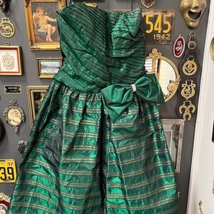 💚 Vintage Emerald Green Strapless Party Dress | Size 14 (fits smaller) 💚